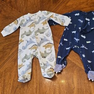 Carter's Dinosaur Print Zip Up Footies  Dino Infant Cozy Snuggly Soft Sz 6 Month